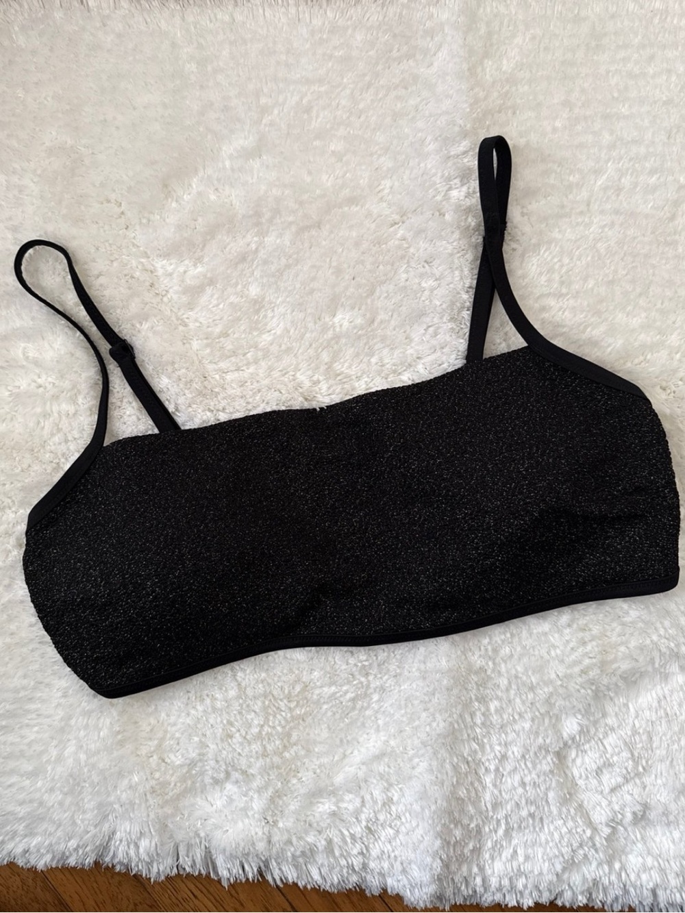 Aerie Black Glitter Sparkle Bandeau Bikini Top XXL